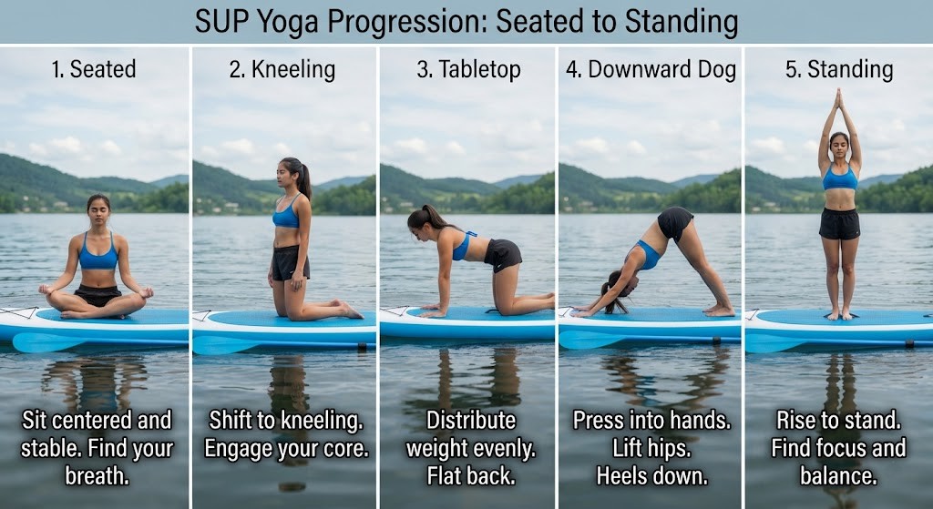 Follow the SUP yoga poses progression for beginners