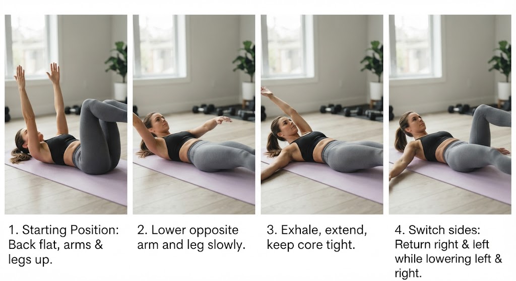 Perform Dead Bug exercise step by step for proper core control