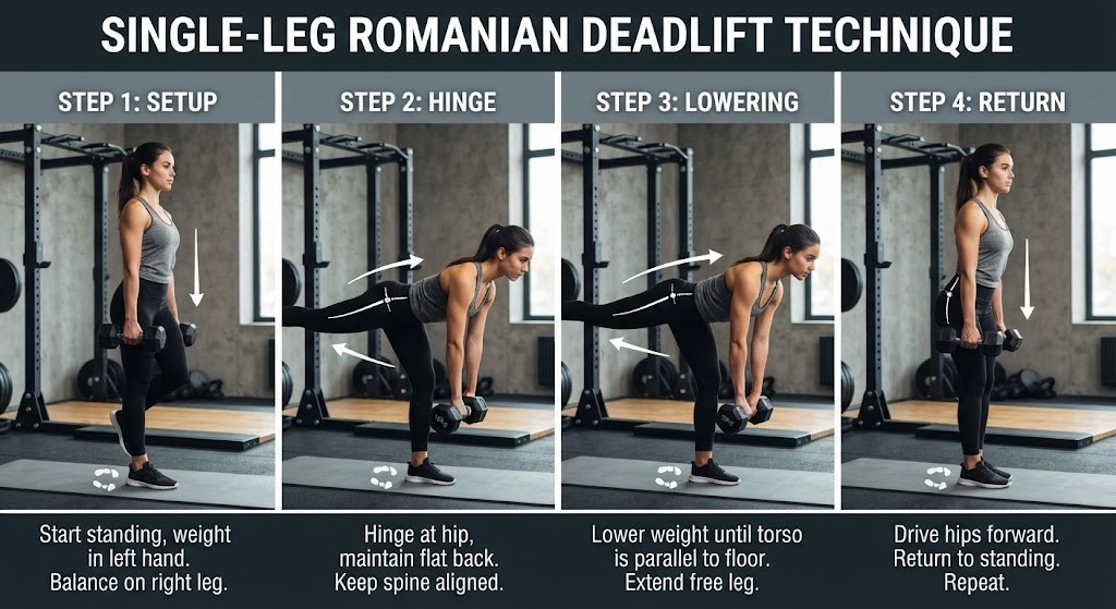 Perform a single-leg Romanian deadlift with controlled technique