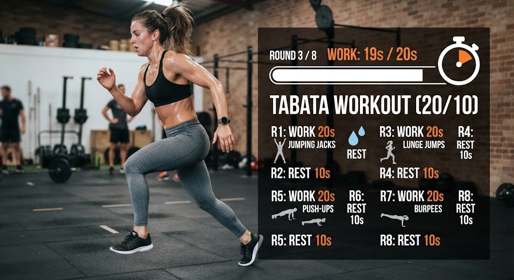 Visualize the Tabata 20/10 workout protocol