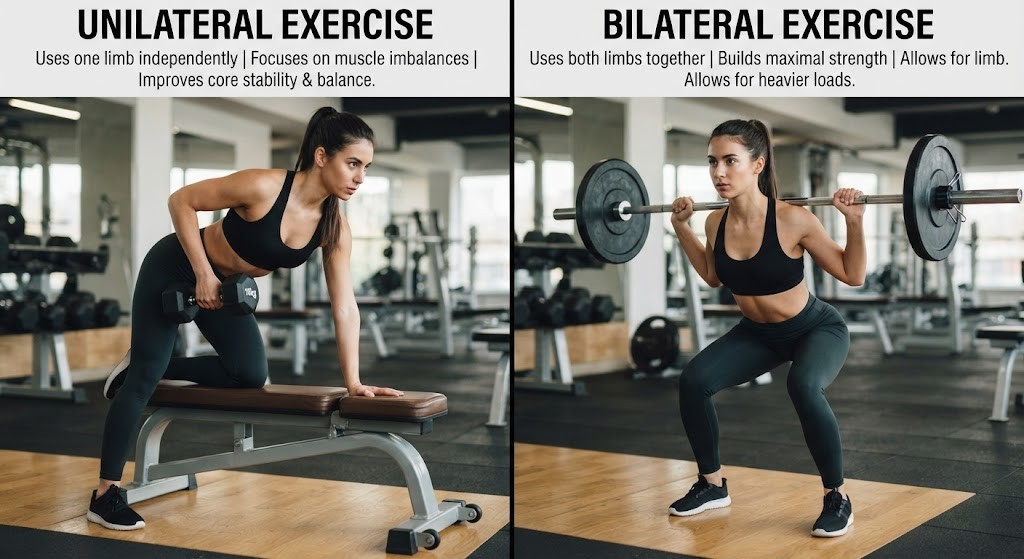 Compare unilateral and bilateral exercises for strength training