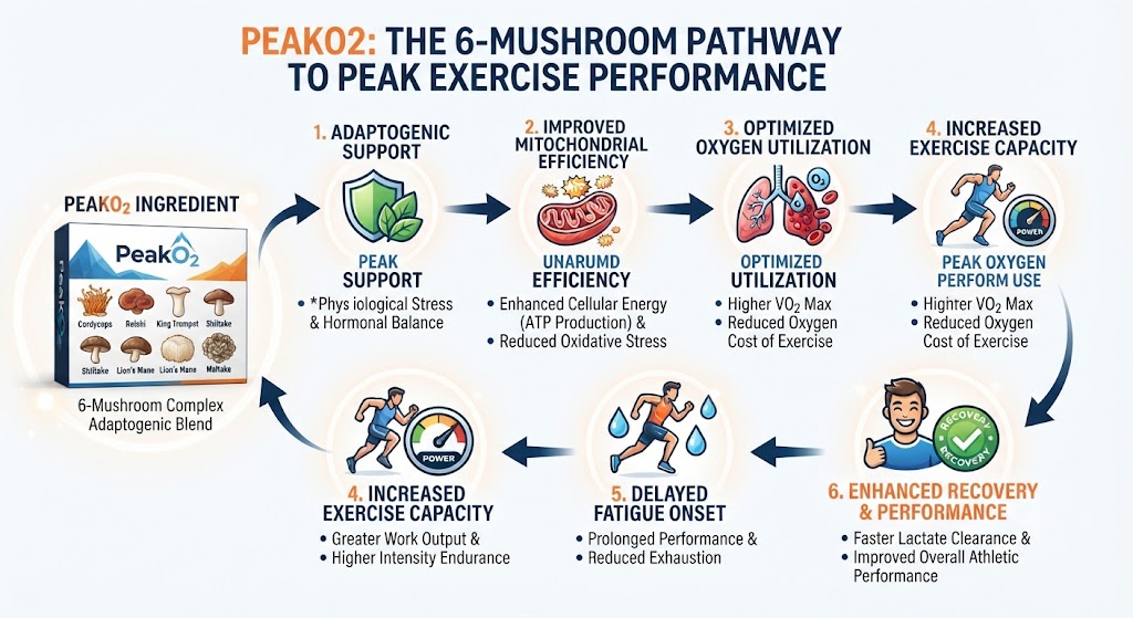 Explain PeakO2 mushroom ingredients for exercise performance