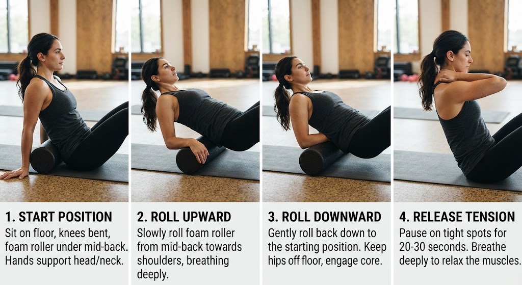 Use foam roller exercises for neck stiffness recovery