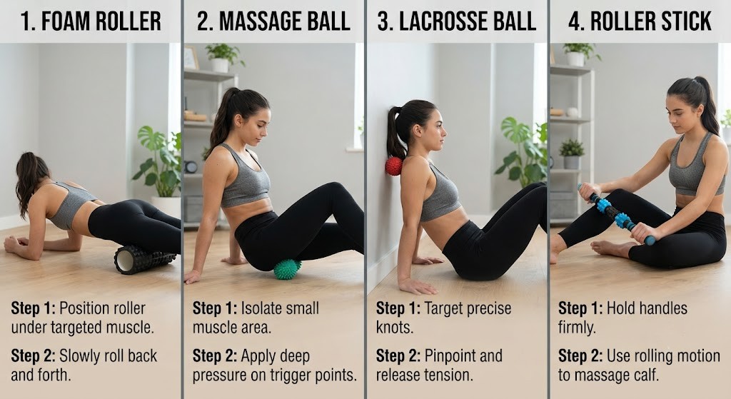 Compare self-myofascial release tools for different muscle groups