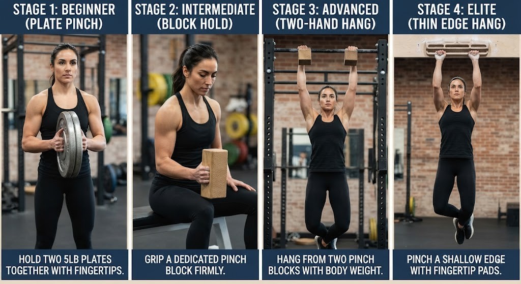 Progress pinch grip strength with gradual resistance increases