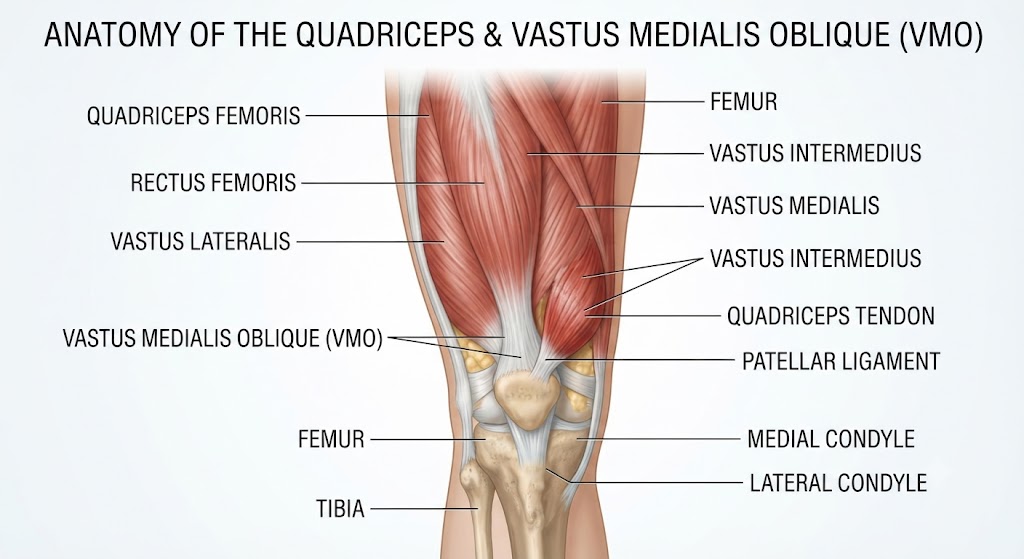 Identify the VMO muscle near the knee