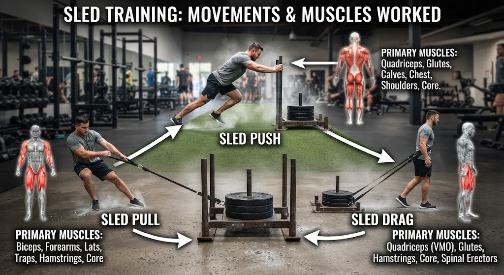 Understand full body sled exercises and muscles worked
