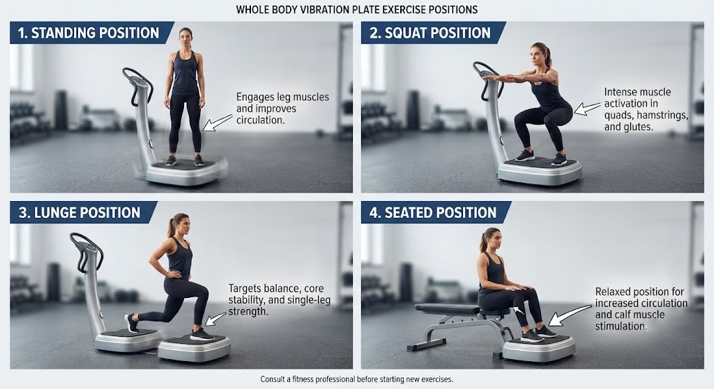 Compare vibration plate exercise positions for beginners