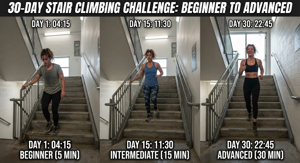 Follow a 30 day stair climbing challenge progression