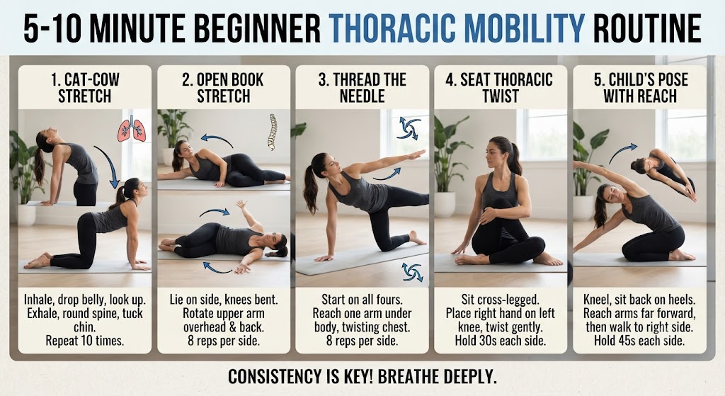 Follow a beginner thoracic mobility routine with yoga