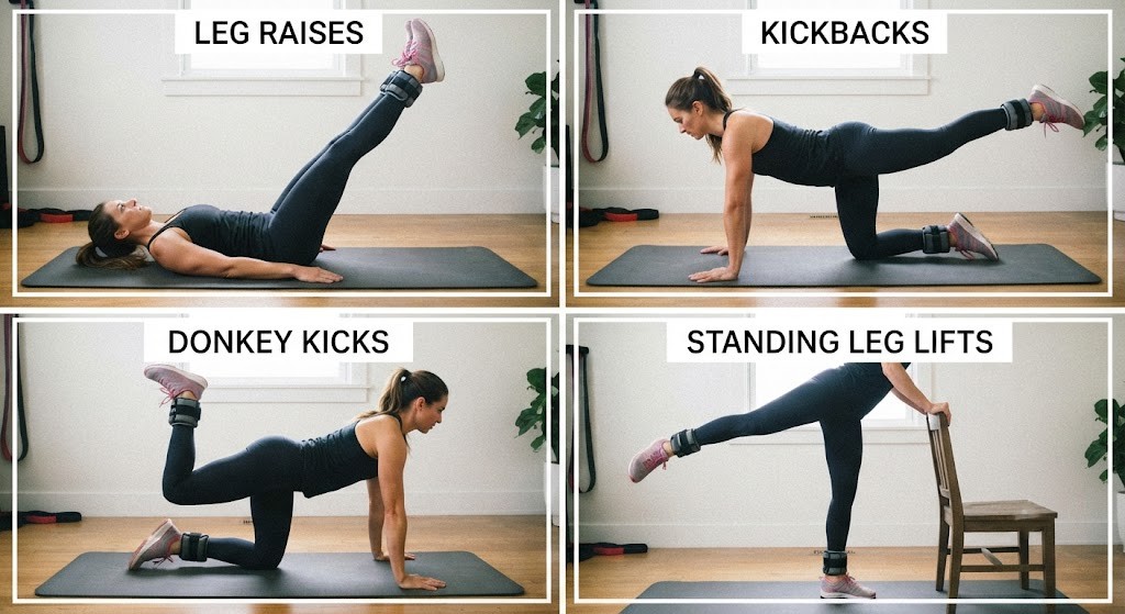 Perform ankle weight exercises for lower-body strength