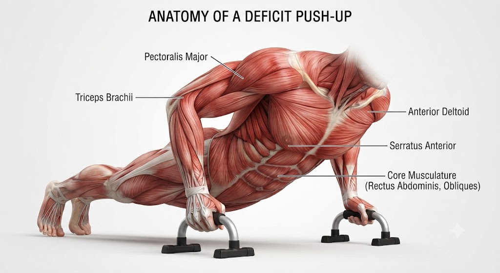 Identify deficit push-up muscles worked