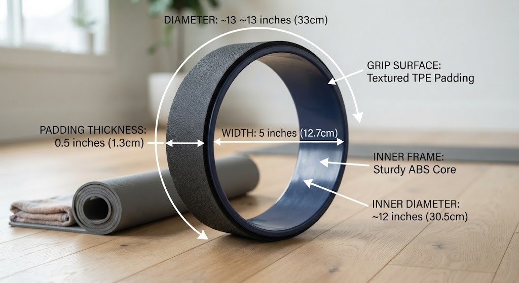 Identify yoga wheel dimensions and construction
