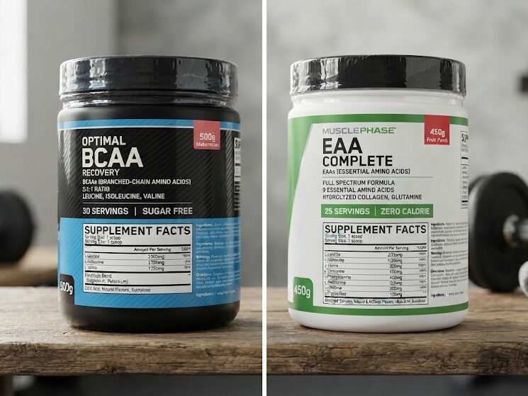 Compare BCAA and EAA supplement labels for amino-acid amounts