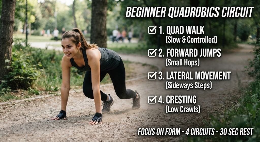 Follow a full body Quadrobics workout at home