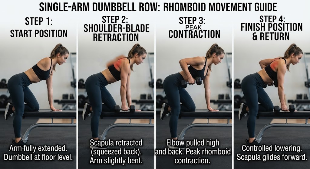 Perform a dumbbell row for rhomboid strength