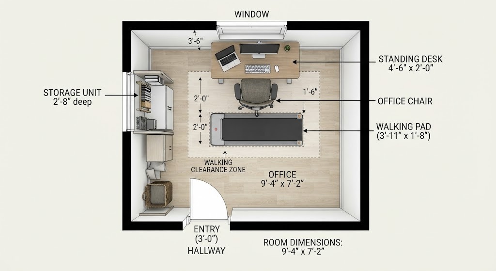 Measure space for a compact walking pad at home