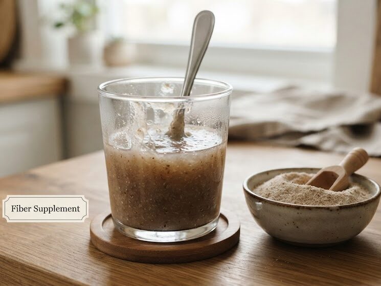 Psyllium husk fiber supplement mixed with water showing its gel-like texture