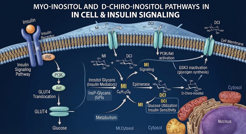 Understand myo-inositol and D-chiro-inositol signaling pathways