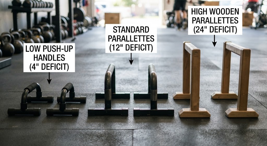 Choose equipment for deficit push-ups safely