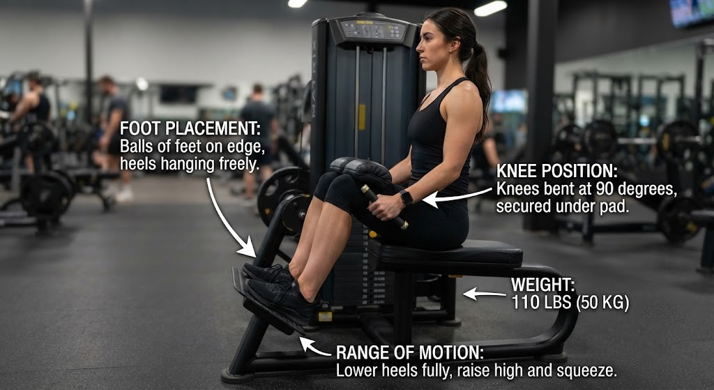 Perform seated calf raises for soleus training