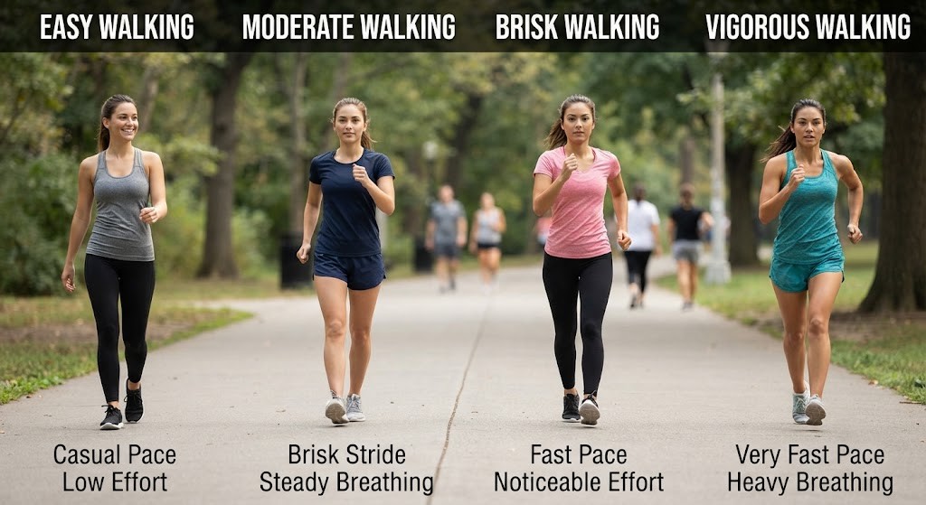 Compare brisk walking intensity levels