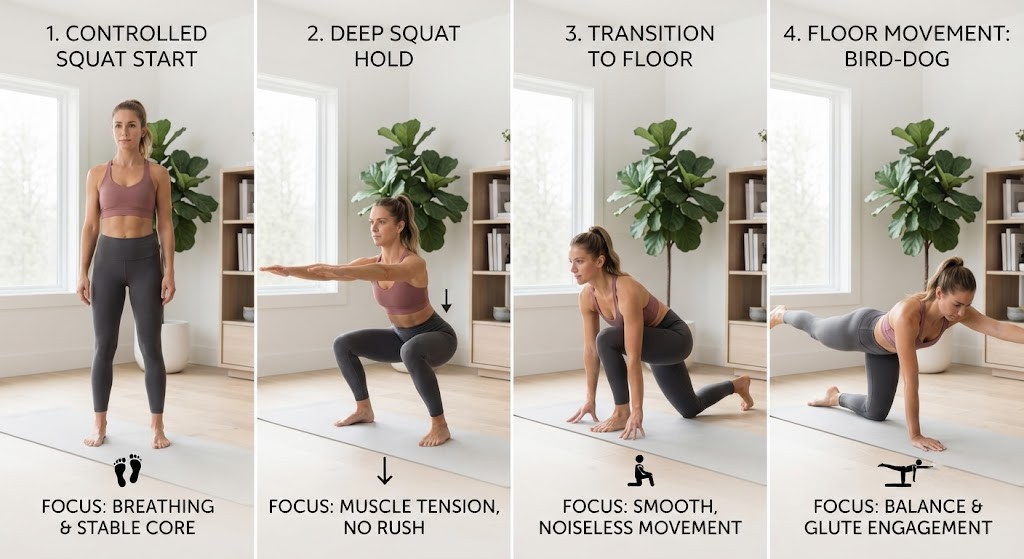 Perform quiet exercises with controlled movement