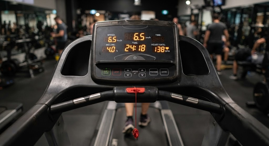 Track incline walking workout metrics on a treadmill