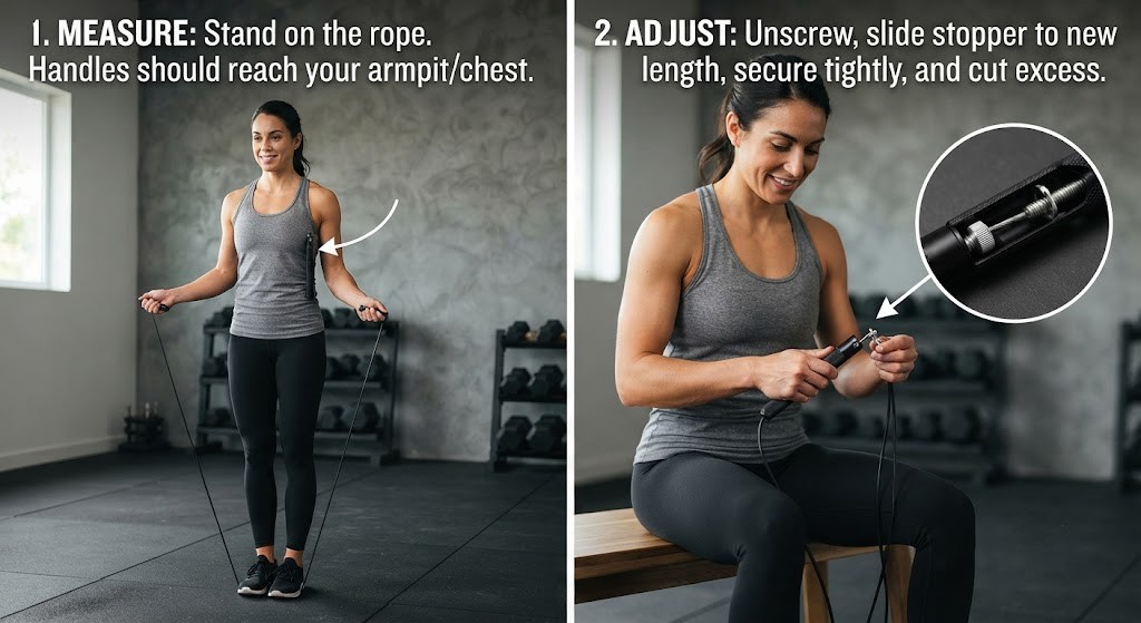 Adjust an adjustable jump rope to the correct length
