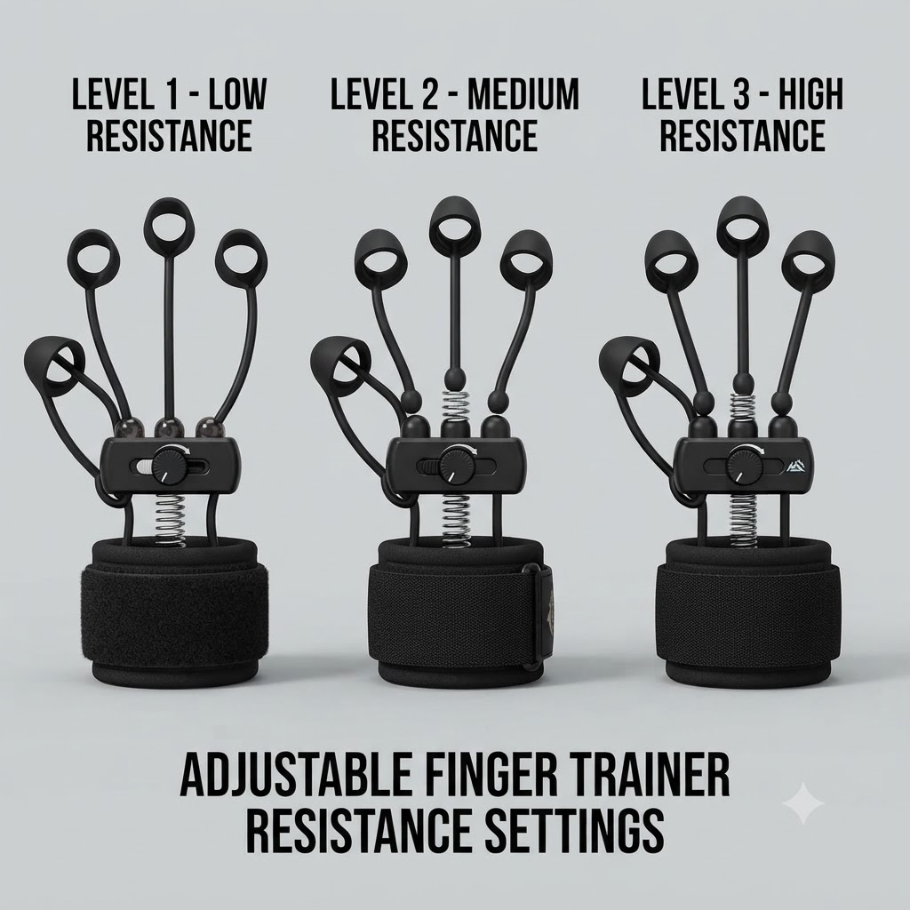Adjust finger strengthener resistance for progressive training