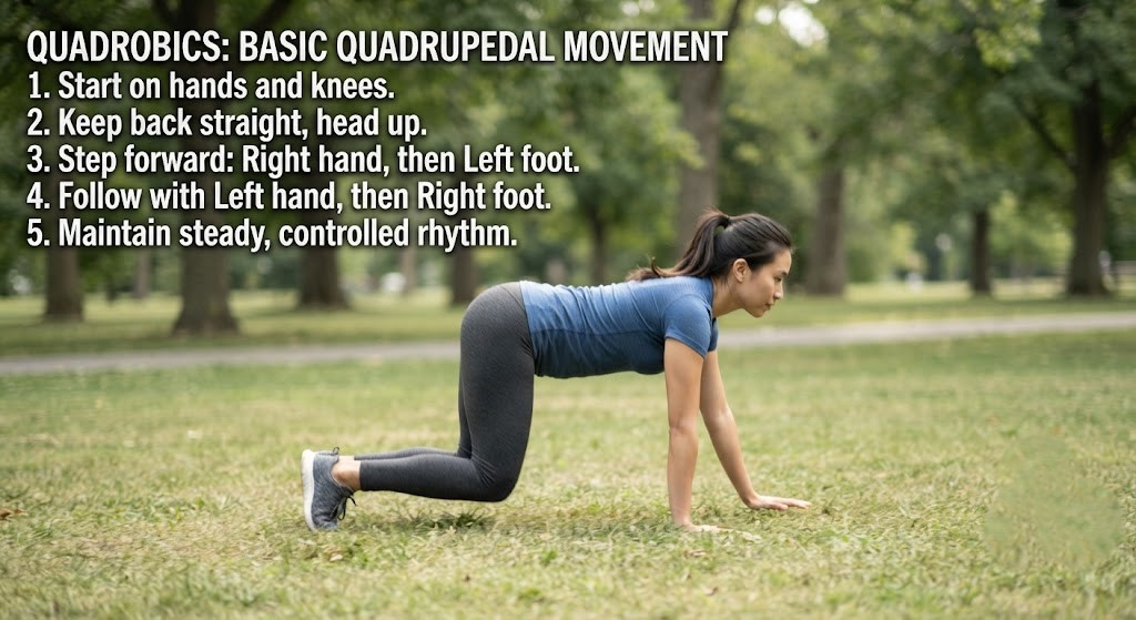 Perform a basic Quadrobics quadrupedal position