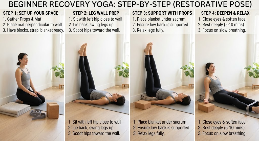 Set up Recovery Yoga equipment for a beginner routine