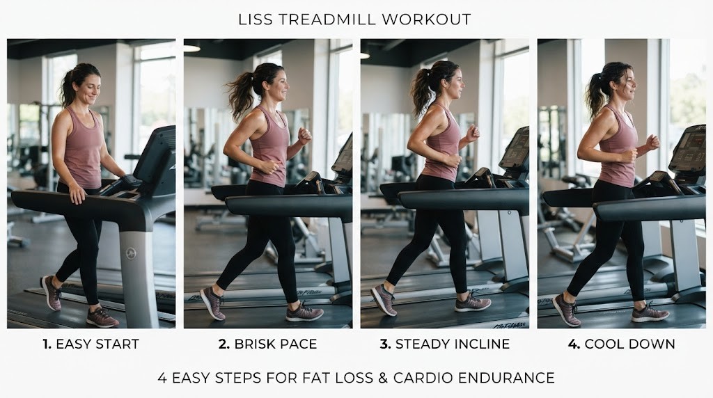 Set treadmill walking intensity for a LISS workout