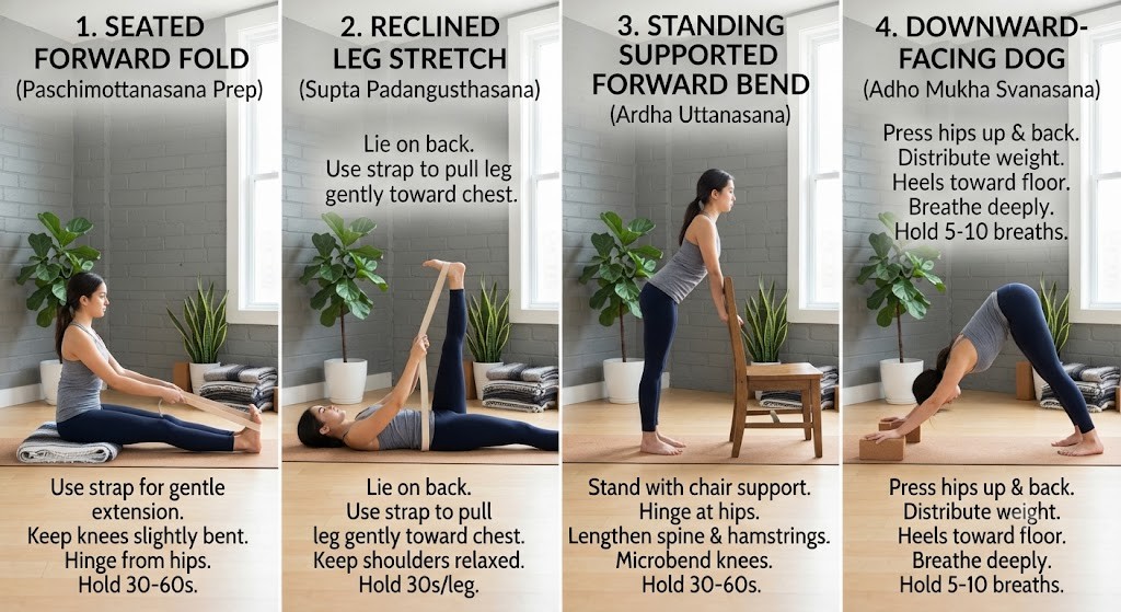 Set up yoga props for hamstring flexibility exercises