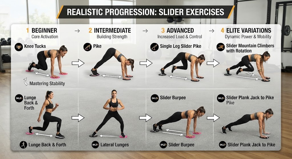 Progress core slider exercises from beginner to advanced