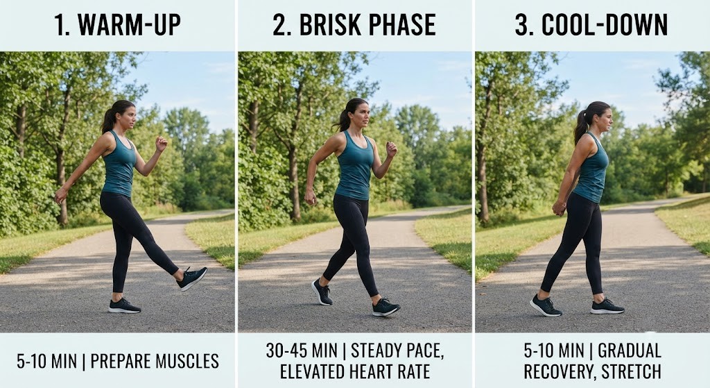 Follow a brisk walking workout for beginners