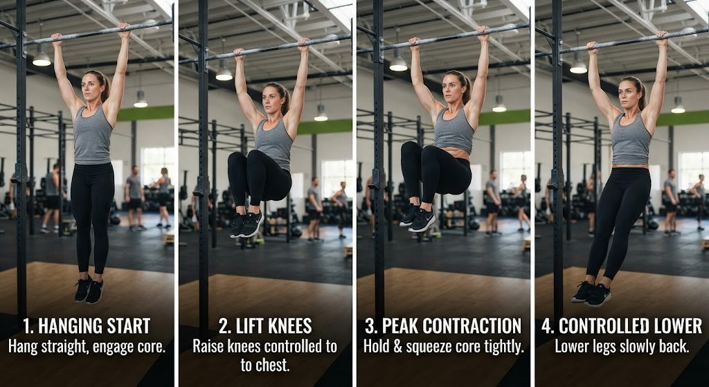 Perform hanging knee raises for lower abs
