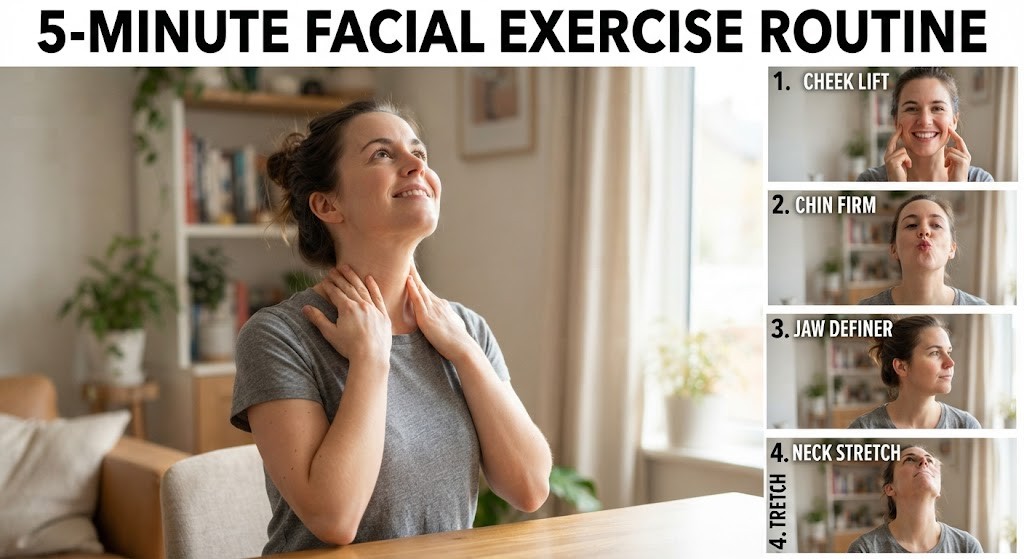 Follow a facial exercise routine for a slimmer-looking face