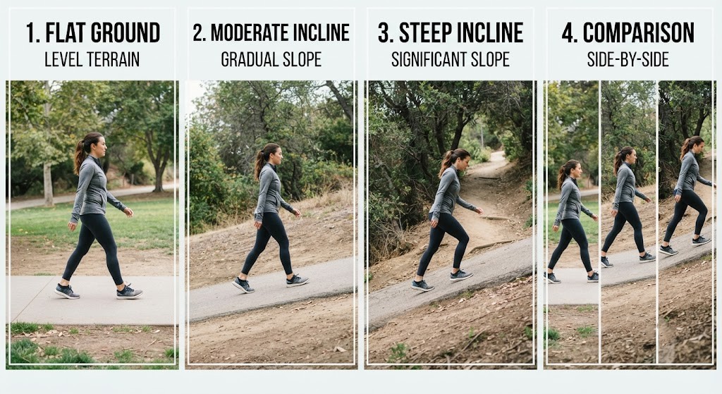 Compare incline walking intensity at different treadmill grades