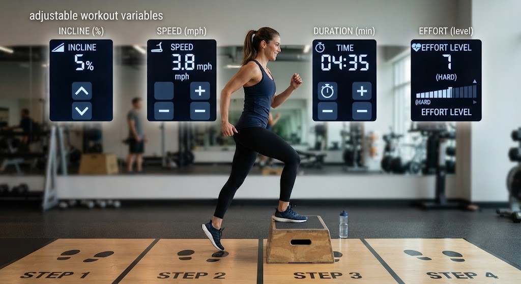 Adjust incline walking workout intensity with treadmill settings