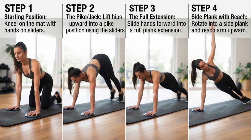 Perform core slider exercises for stronger abs