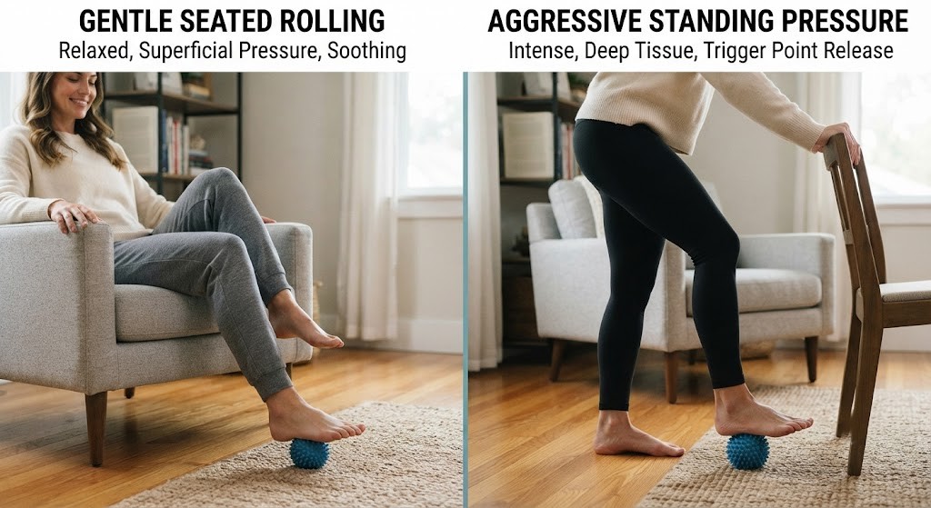 Compare safe and excessive foot massage ball pressure