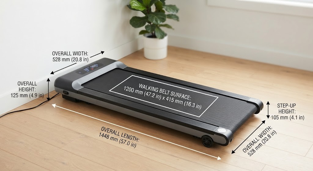 Measure walking pad dimensions and workout clearance