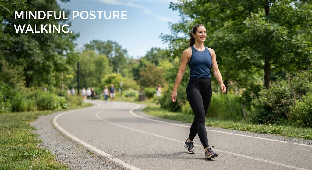 Practice Japanese walking posture during a fitness walk