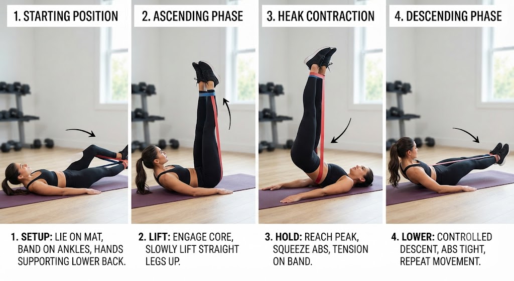 Perform resistance band lower abs exercises at home