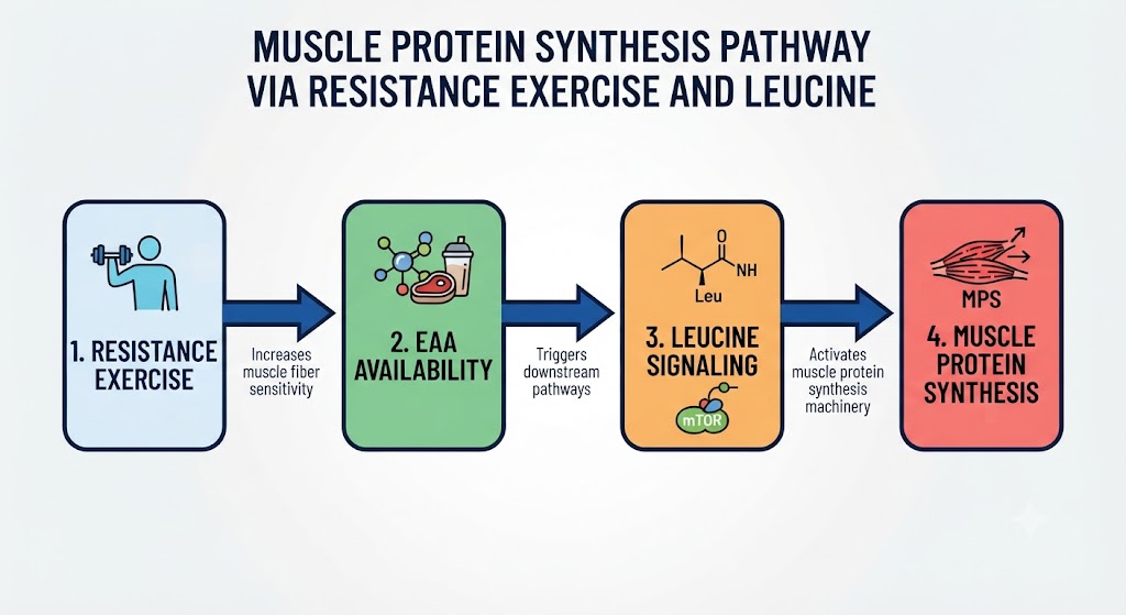 Show how essential amino acids support muscle protein synthesis