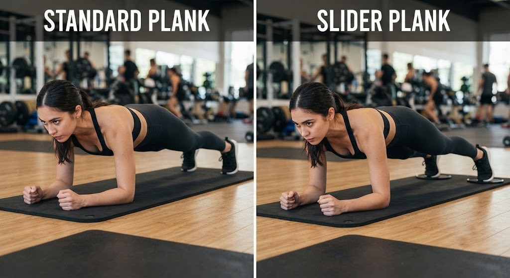 Compare plank and slider plank exercises for core training
