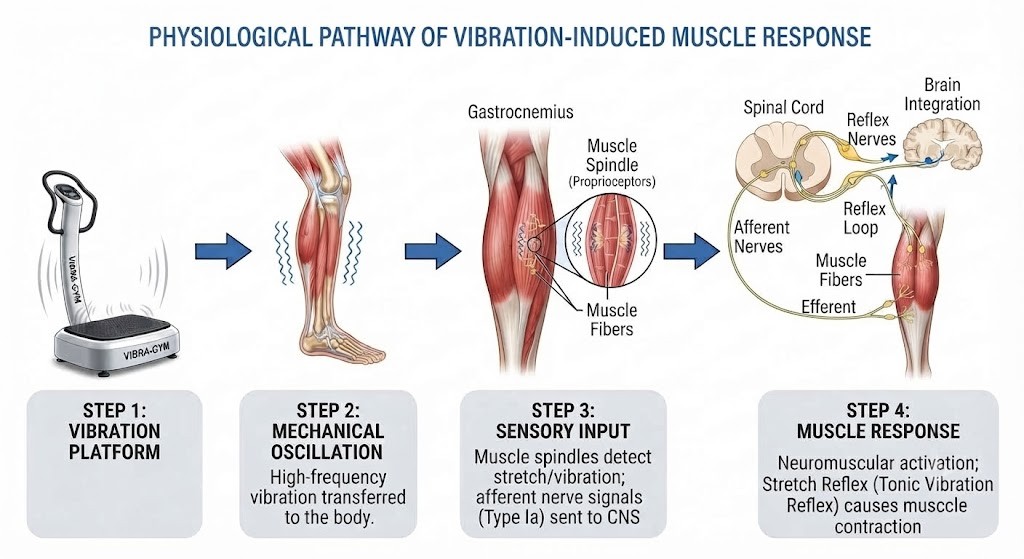 Explain how vibration therapy stimulates muscles during recovery