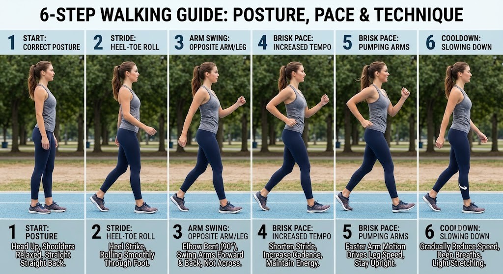 Follow Japanese walking technique steps for beginners