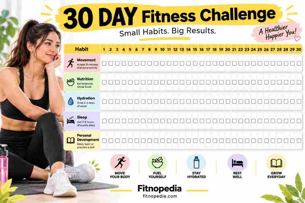 Track daily habits with a 30-day realistic challenge checklist